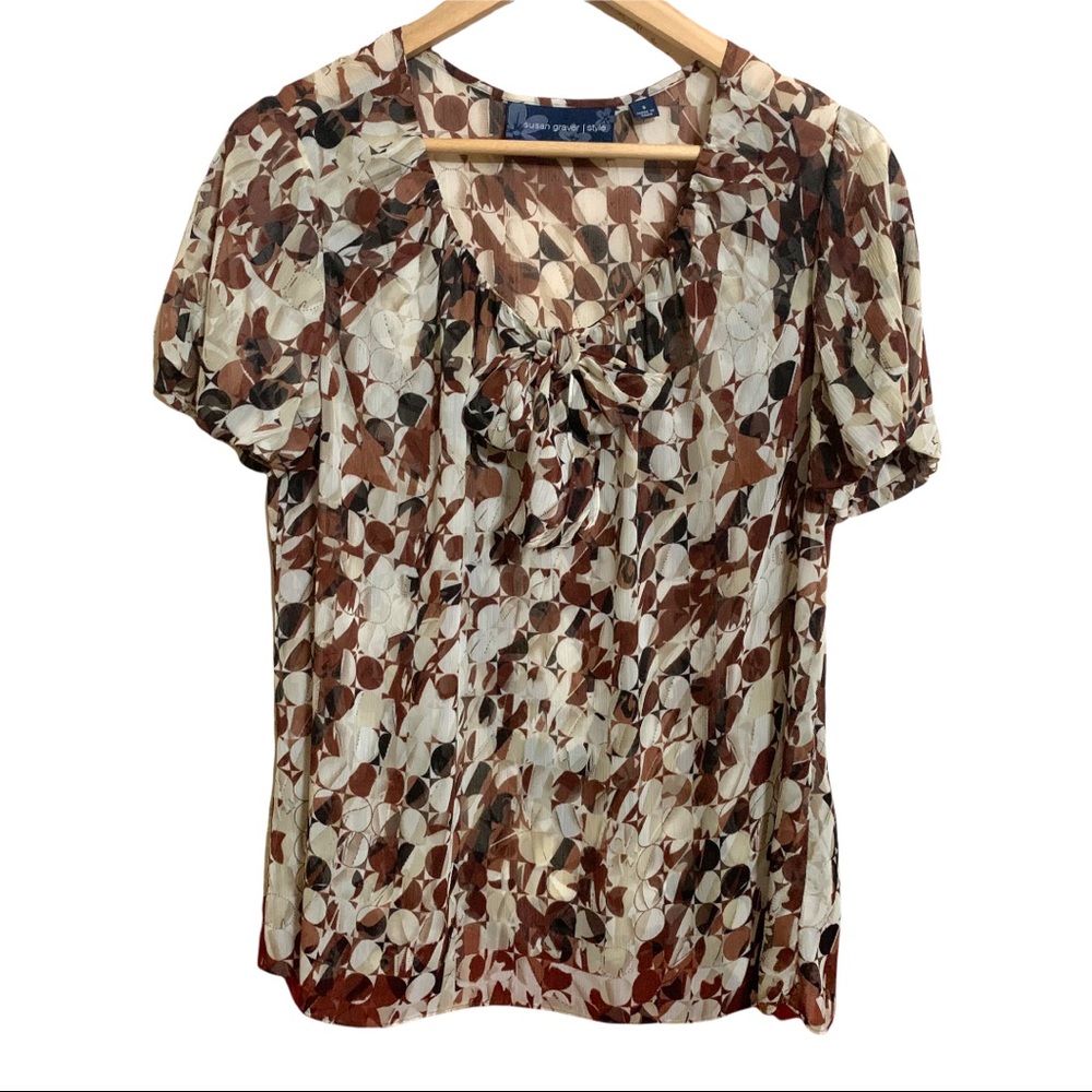 Susan Graver Print Blouse with Bow Tie Front S